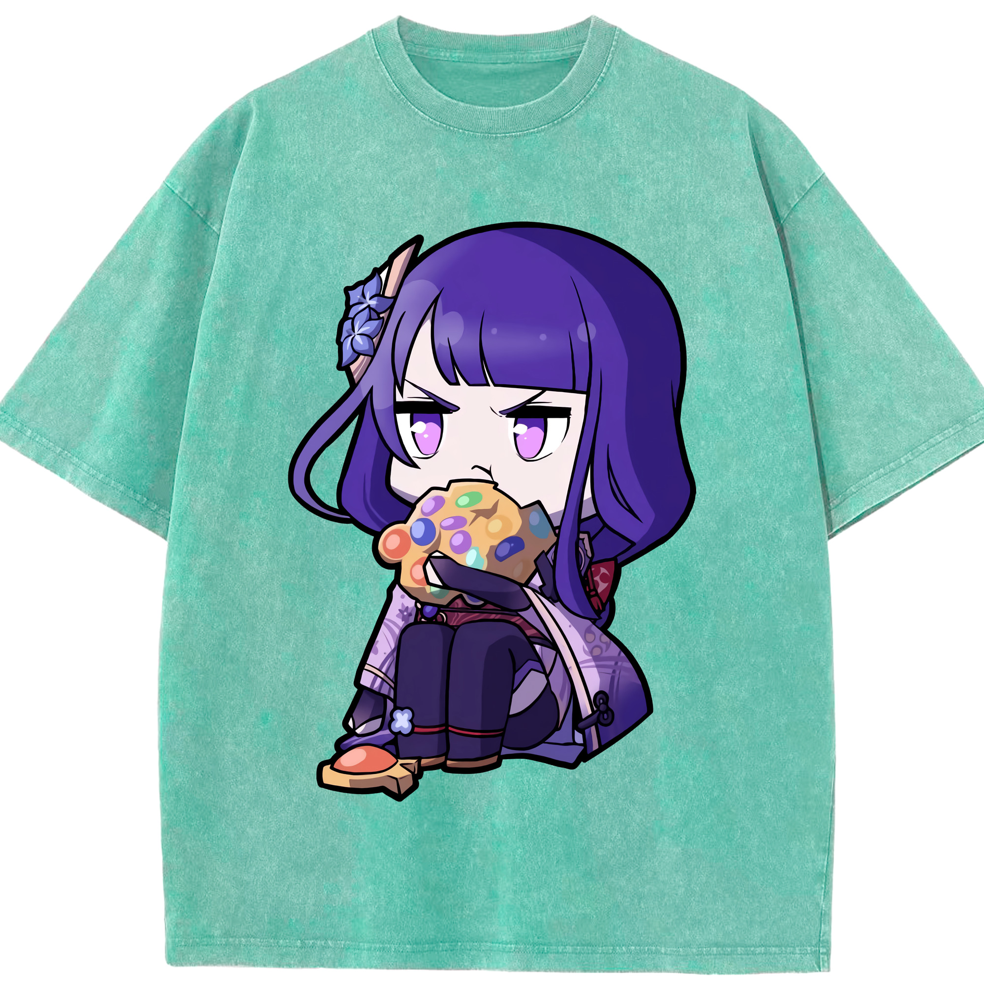 げんし神 雷電将軍 らいでんしょうぐん genshin Raiden Shogun 綿100% ヴィンテージ風 半袖Tシャツ（フロントプリント）